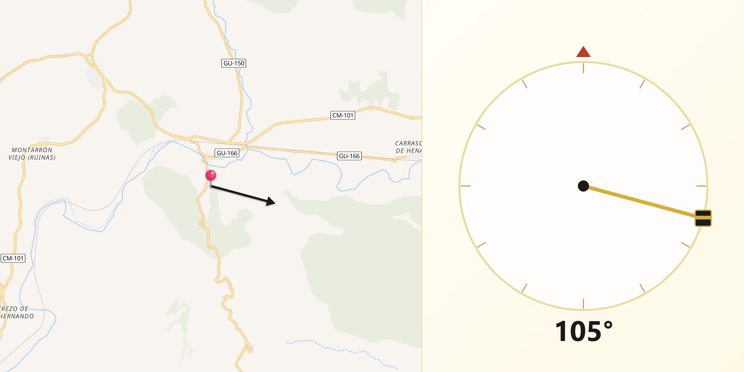 Dirección de la Qibla desde Espinosa de Henares