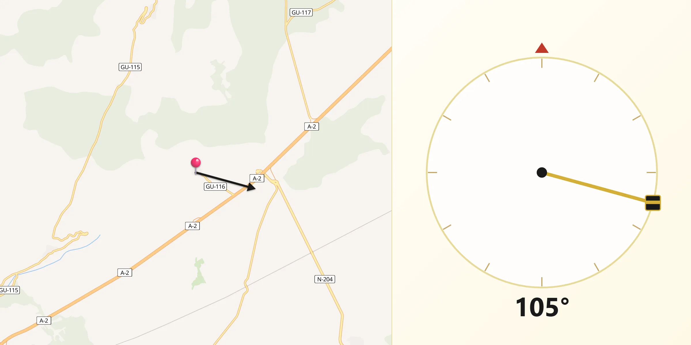 Dirección de la Qibla desde Almadrones