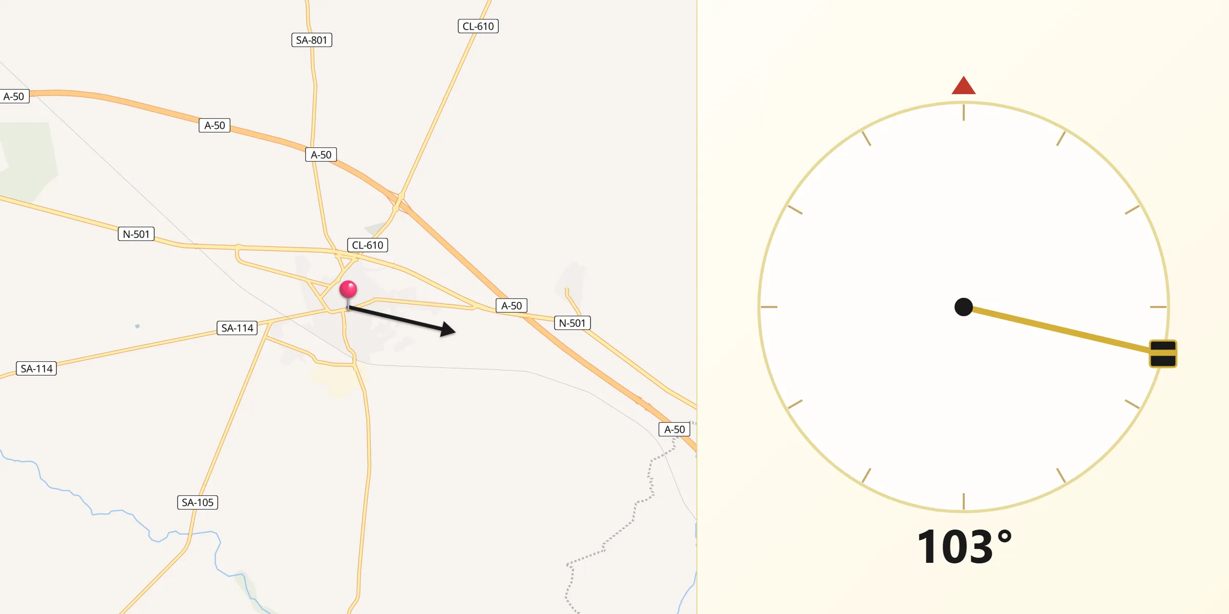 Dirección de la Qibla desde Peñaranda de Bracamonte