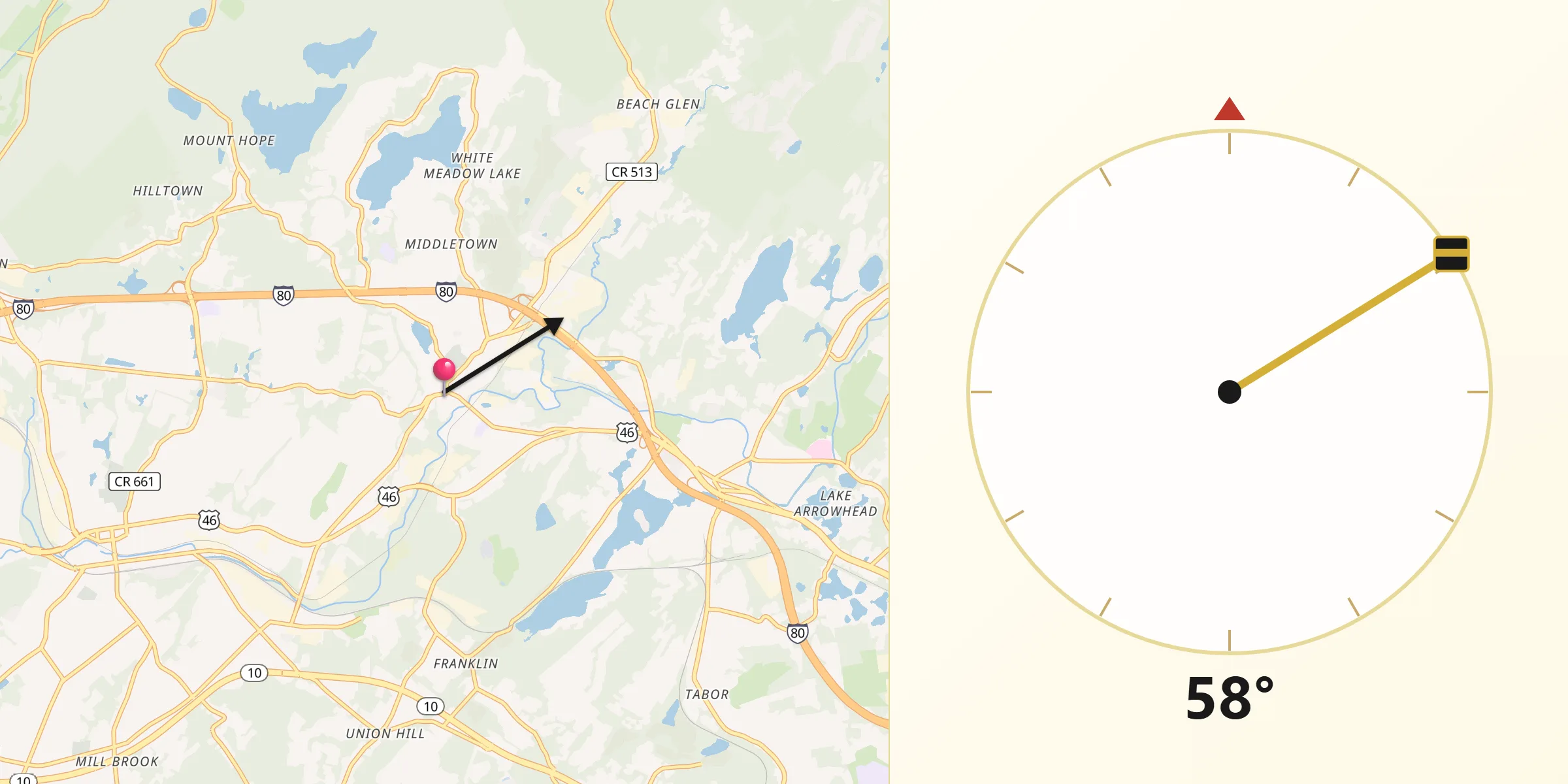 Qibla Direction from Rockaway