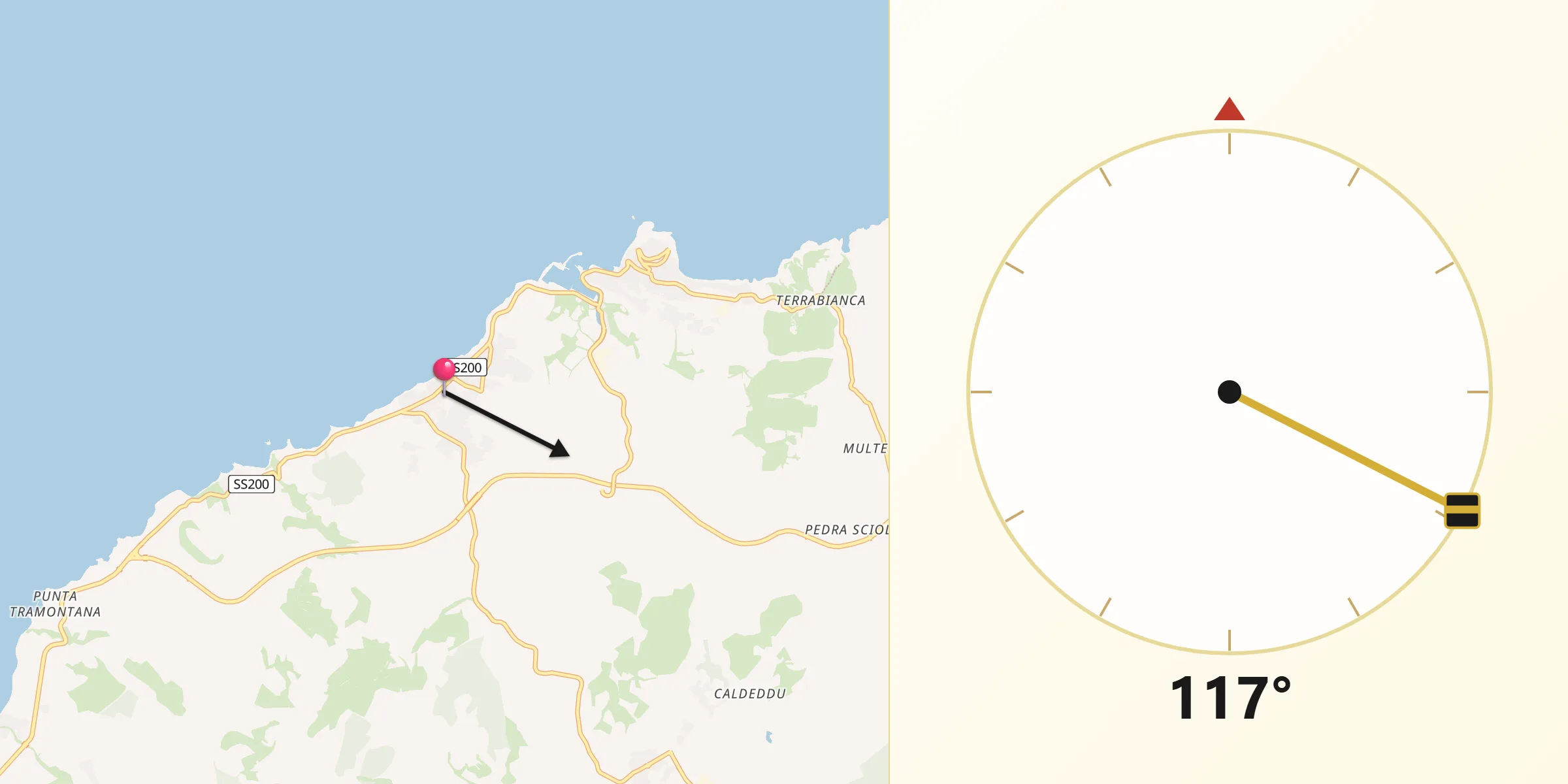 Direzione della Qibla da Lu Bagnu