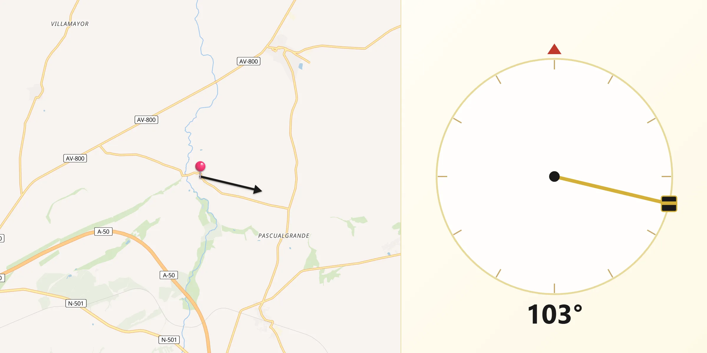 Dirección de la Qibla desde Rivilla de Barajas