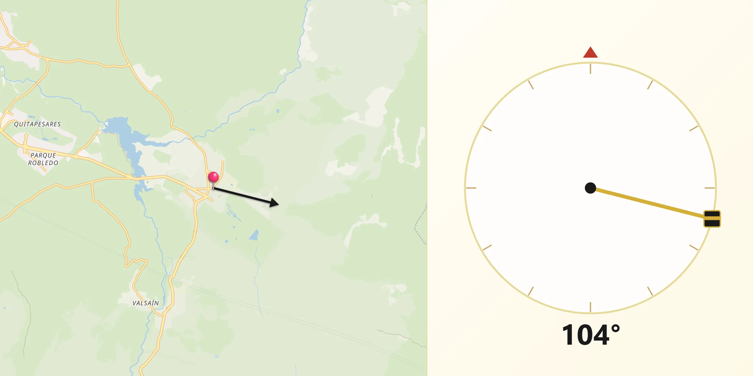 Dirección de la Qibla desde Real Sitio de San Ildefonso