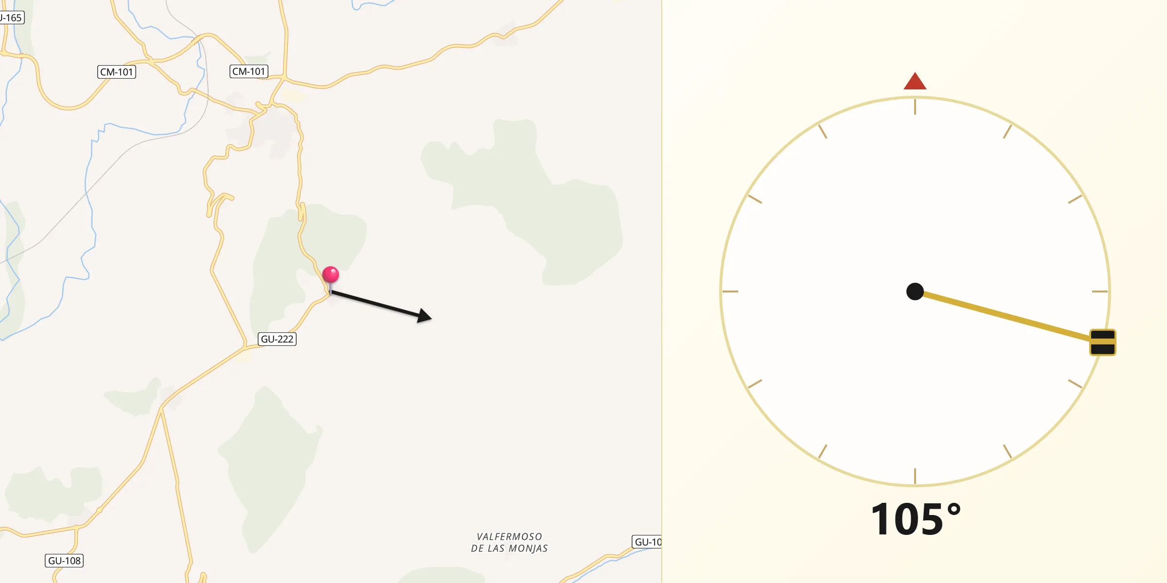 Dirección de la Qibla desde Villanueva de Argecilla