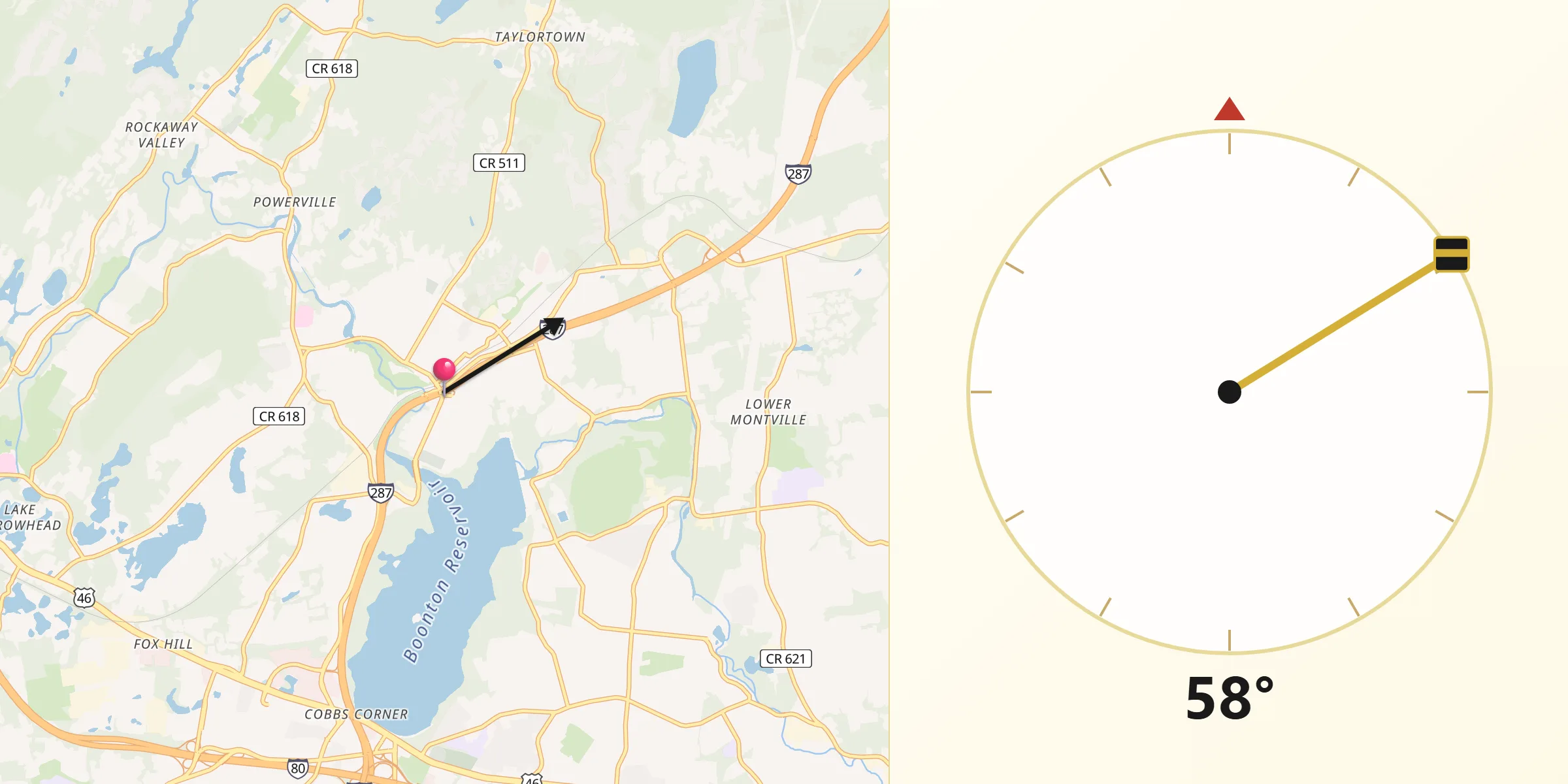 Qibla Direction from Boonton