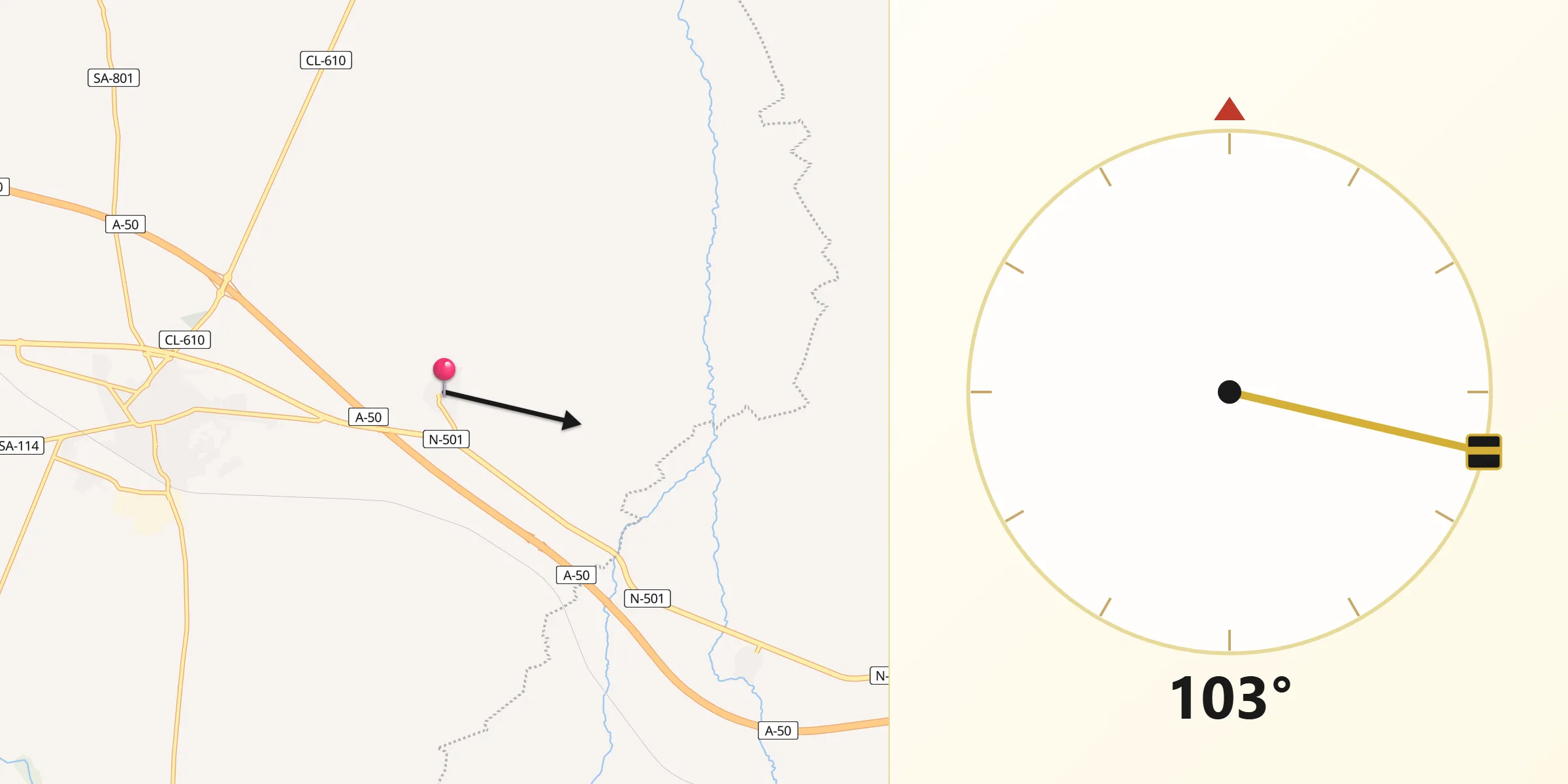 Dirección de la Qibla desde Cantaracillo