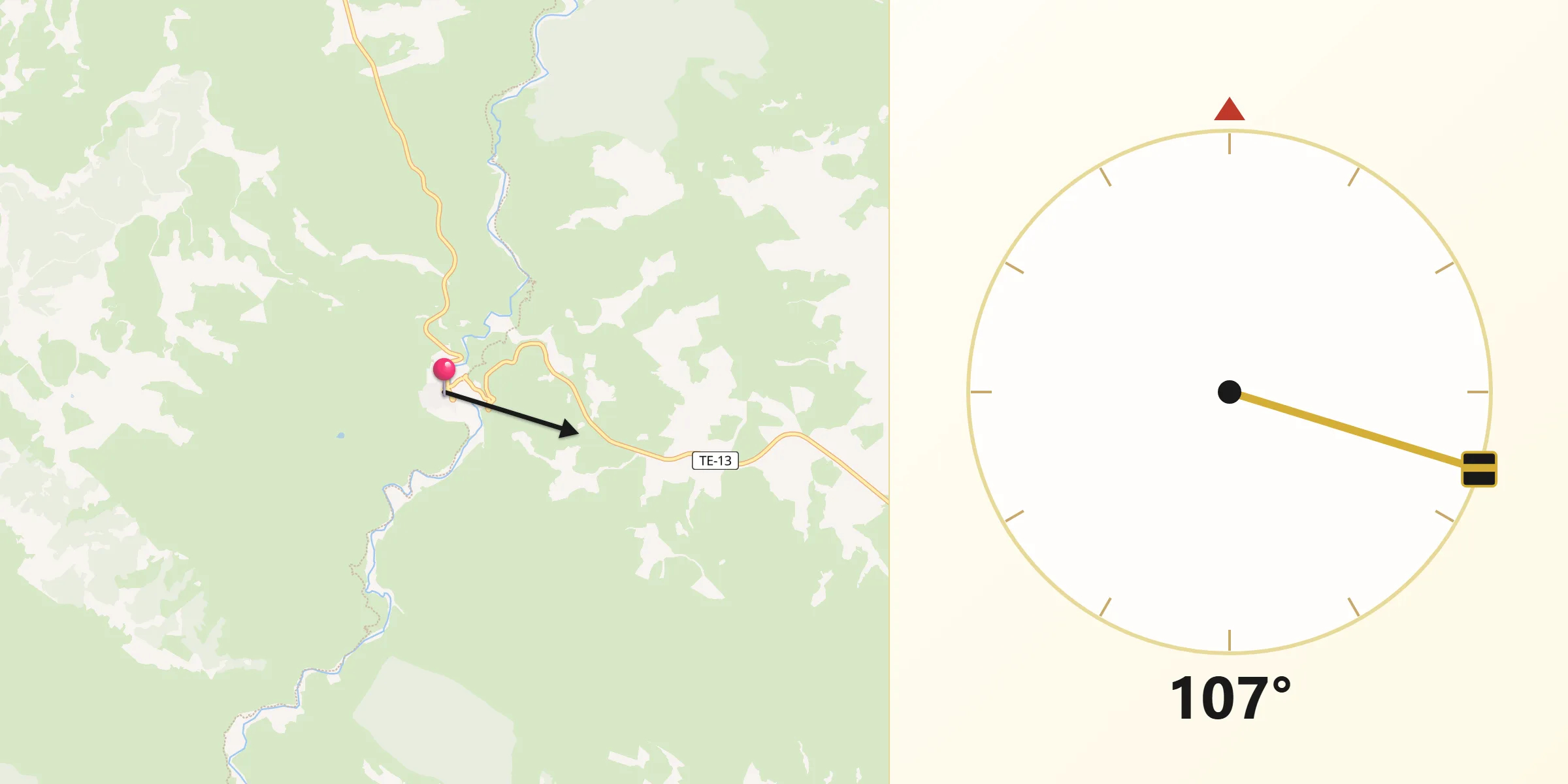 Dirección de la Qibla desde Obón