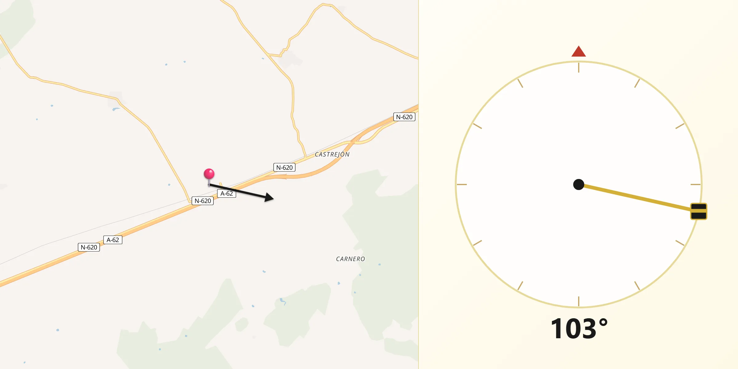 Dirección de la Qibla desde Calzada de Don Diego