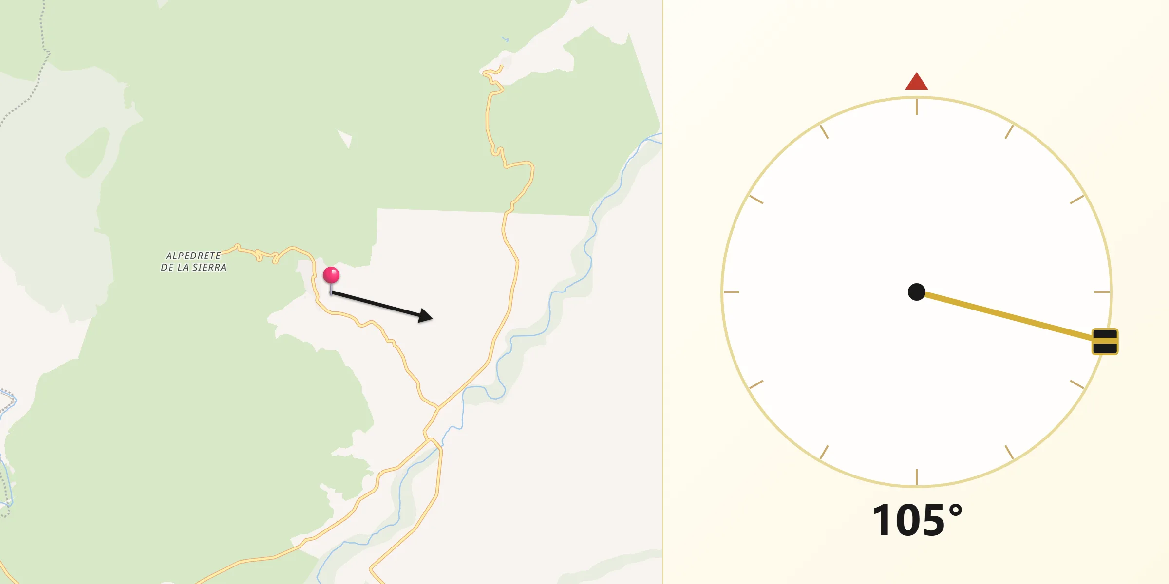 Dirección de la Qibla desde Valdepeñas de la Sierra