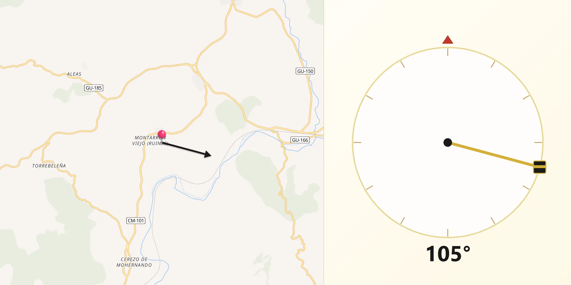 Dirección de la Qibla desde Montarrón