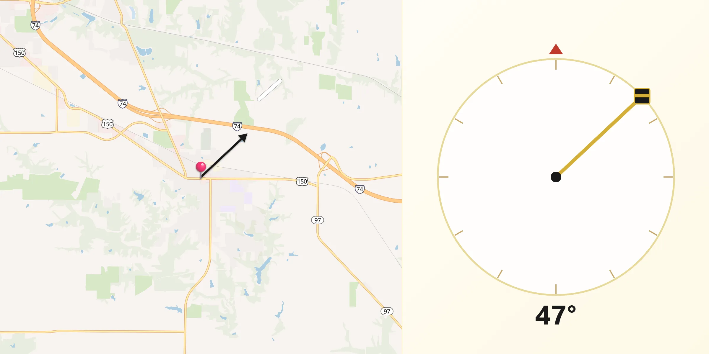 Dirección de la Qibla desde Knoxville