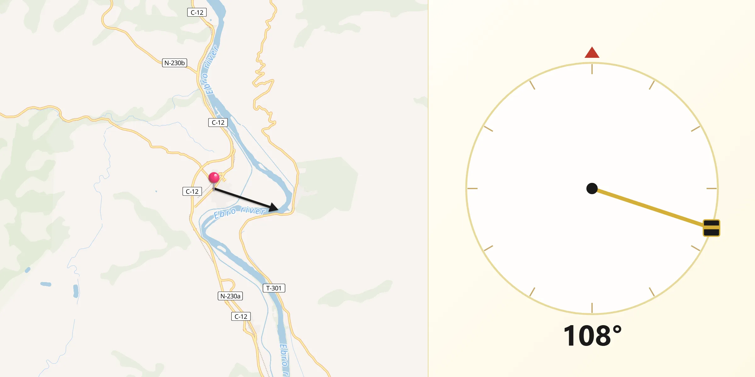 Dirección de la Qibla desde Xerta
