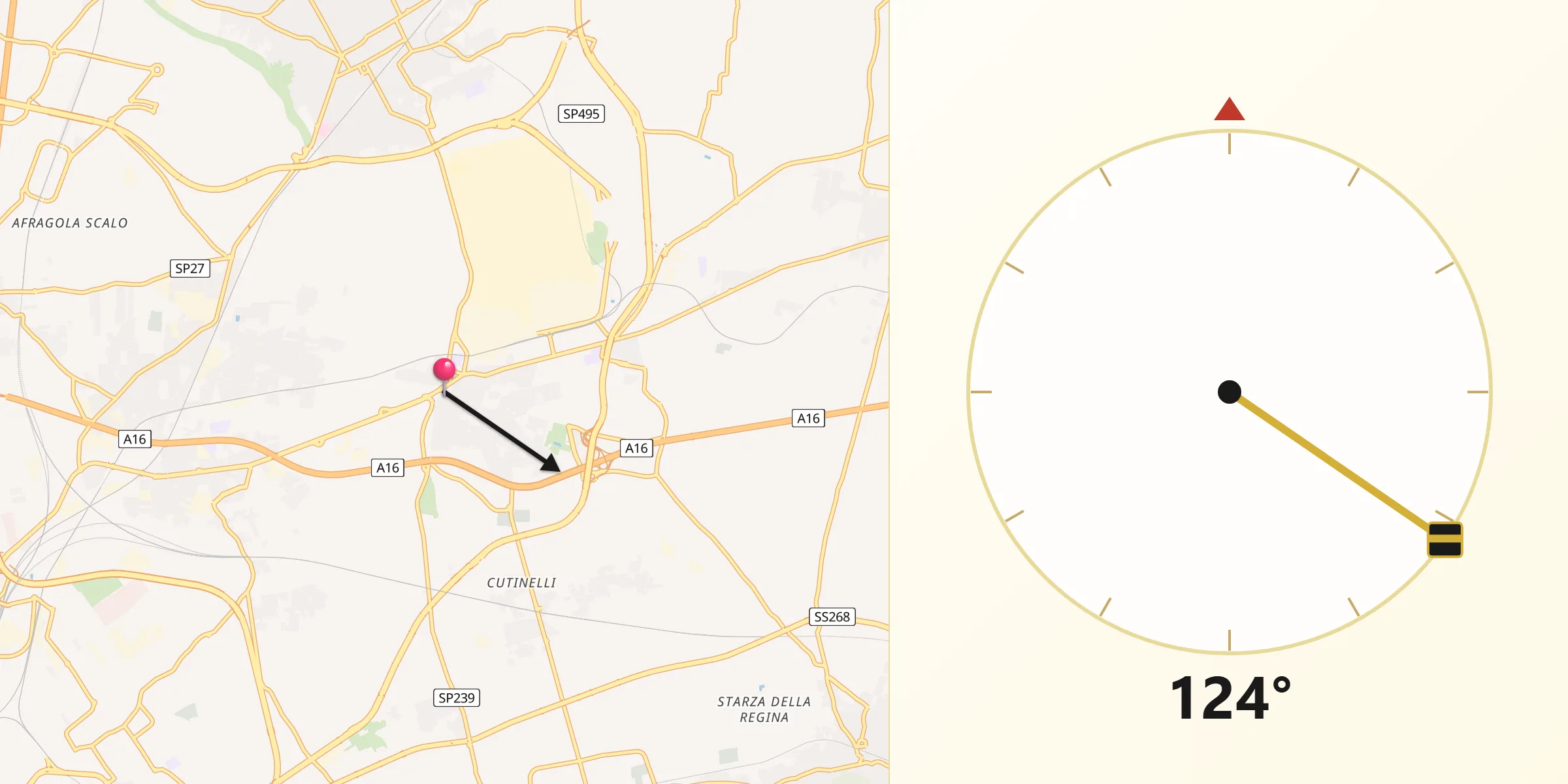 Direzione della Qibla da Pomigliano d'Arco