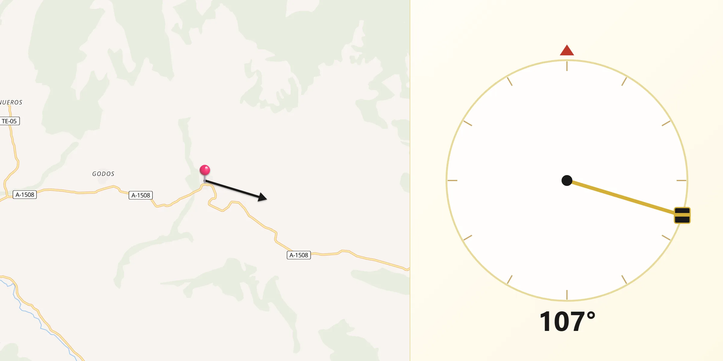 Dirección de la Qibla desde Torrecilla del Rebollar