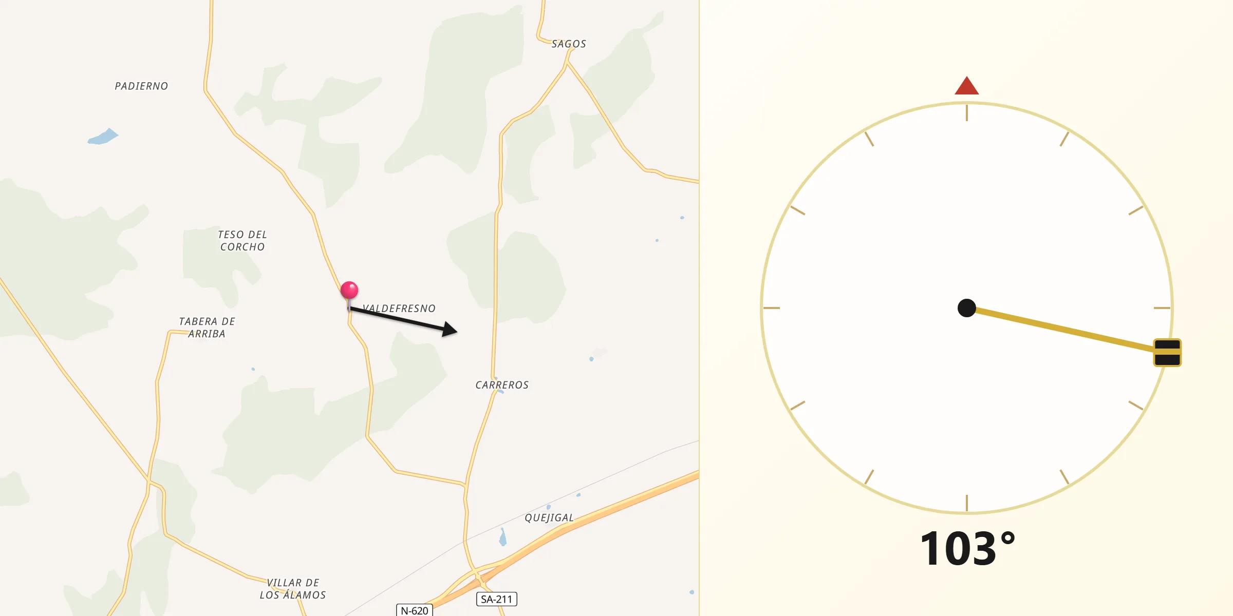 Dirección de la Qibla desde Tabera de Abajo