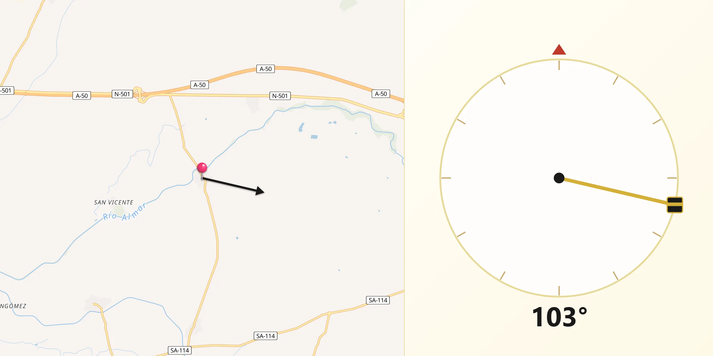 Dirección de la Qibla desde Alconada