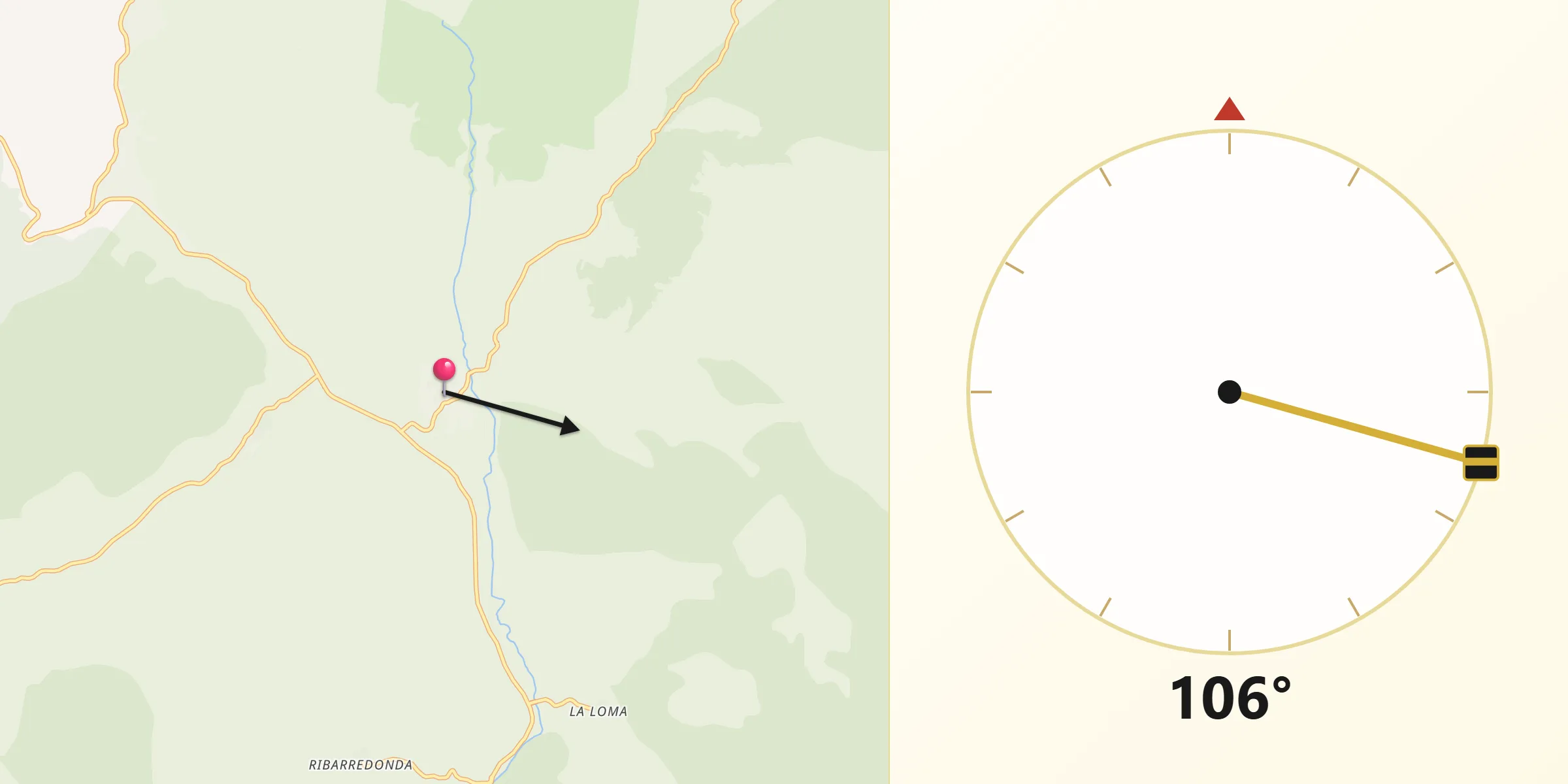 Dirección de la Qibla desde Riba de Saelices