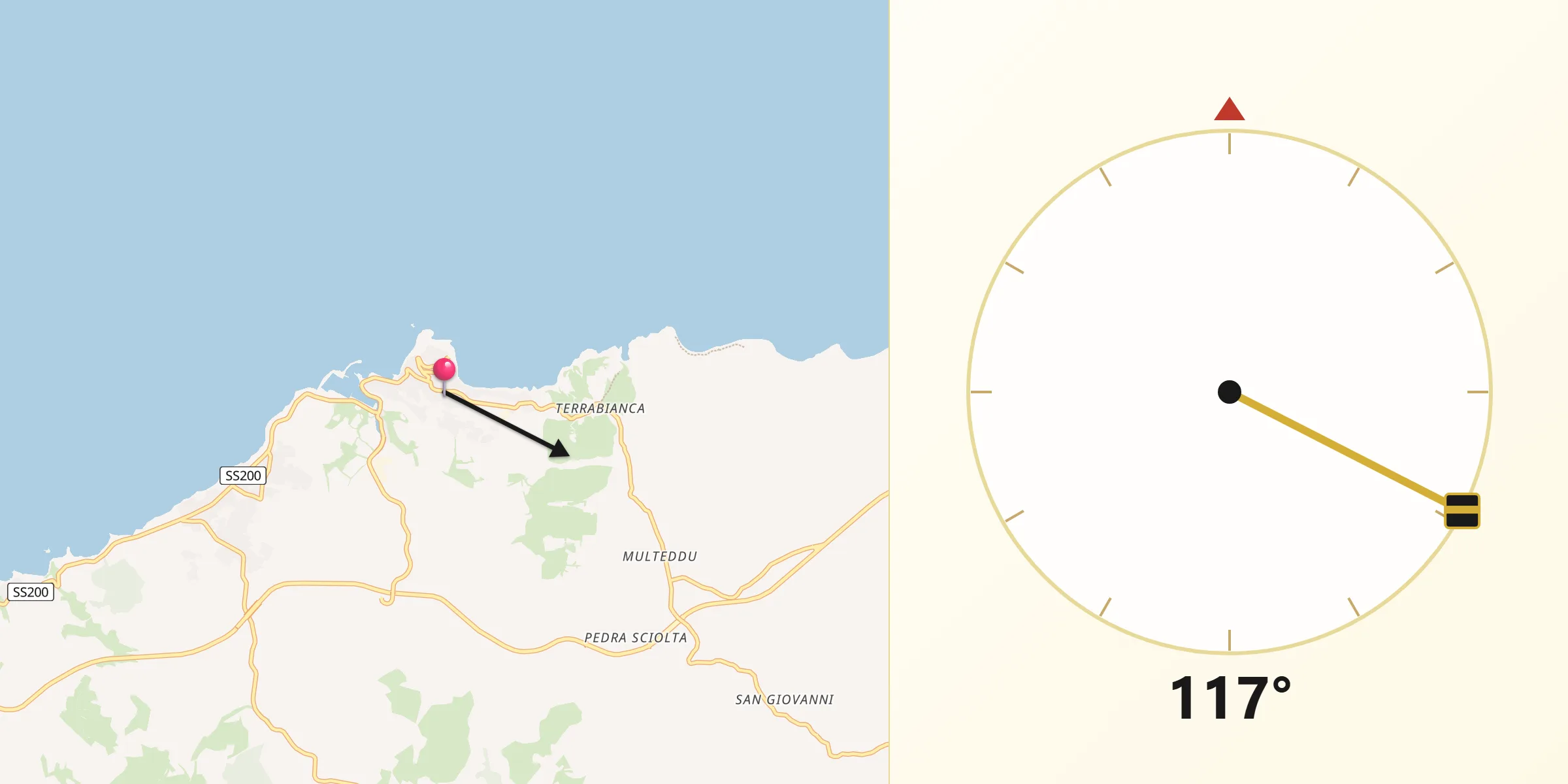 Direzione della Qibla da Castelsardo