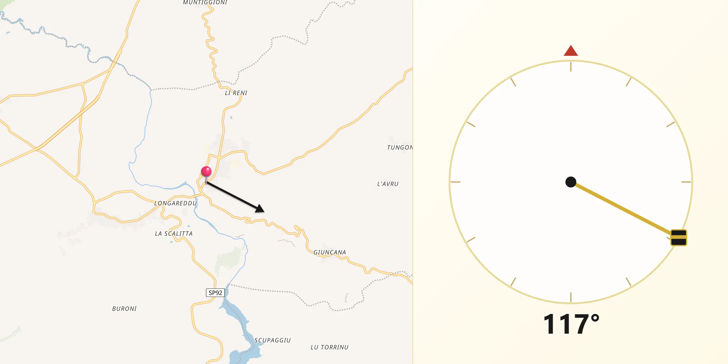 Direzione della Qibla da Viddalba
