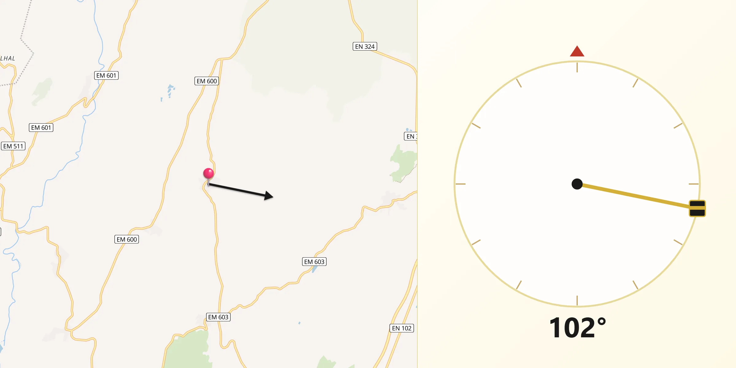 Direção da Qibla a partir de Vale Flor