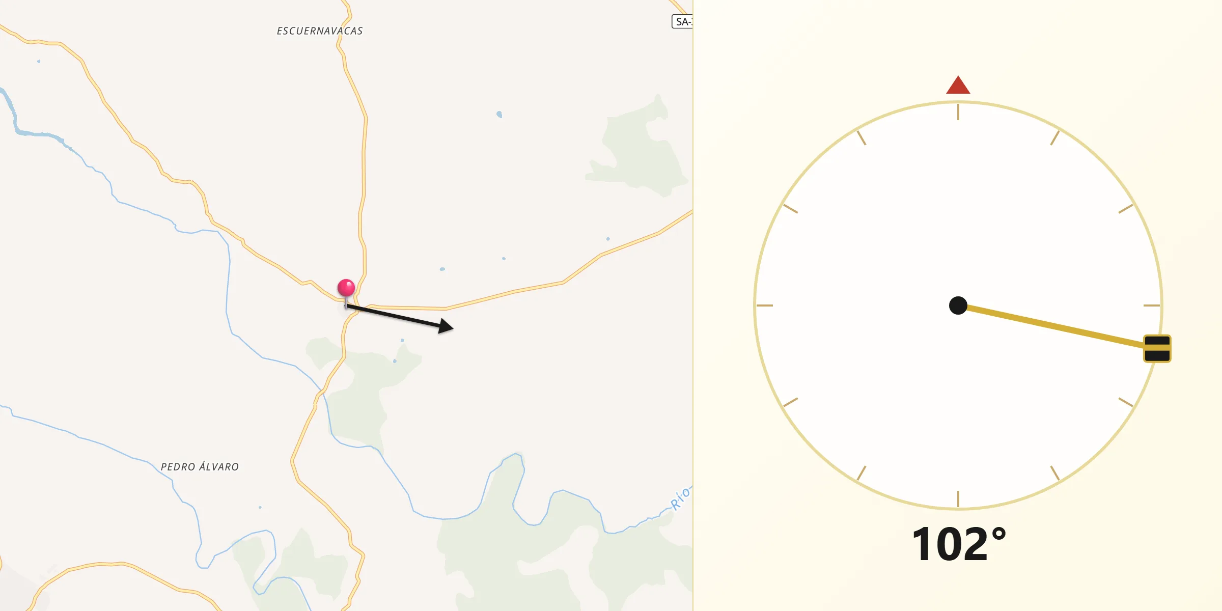 Dirección de la Qibla desde Pozos de Hinojo