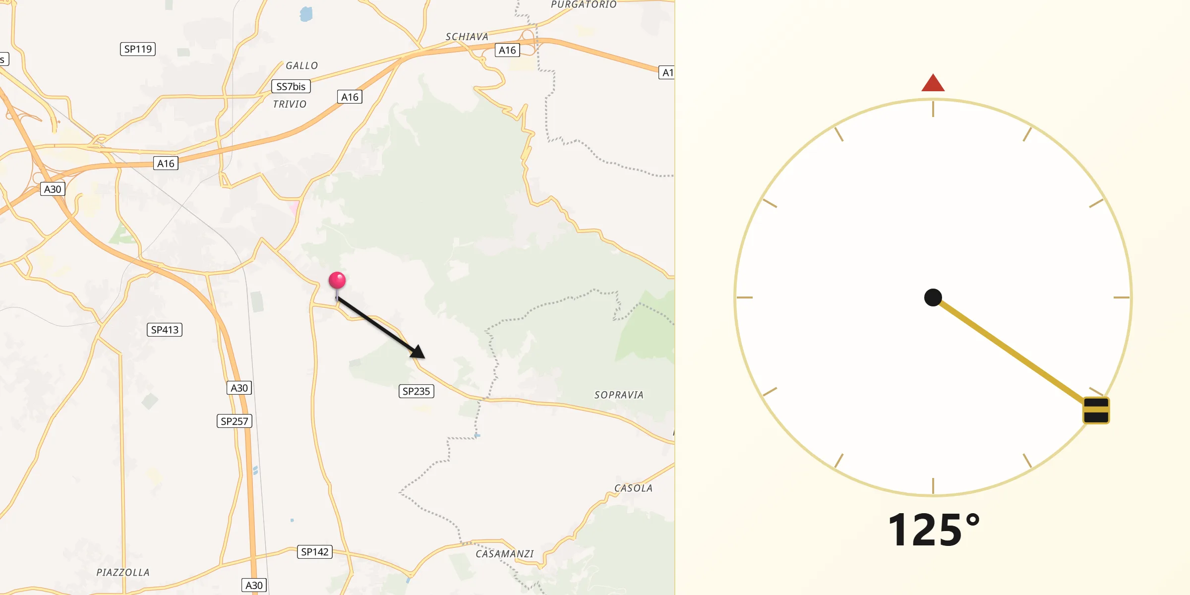 Direzione della Qibla da San Paolo Bel Sito