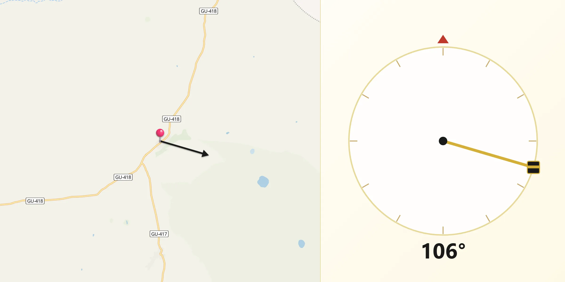 Dirección de la Qibla desde La Yunta