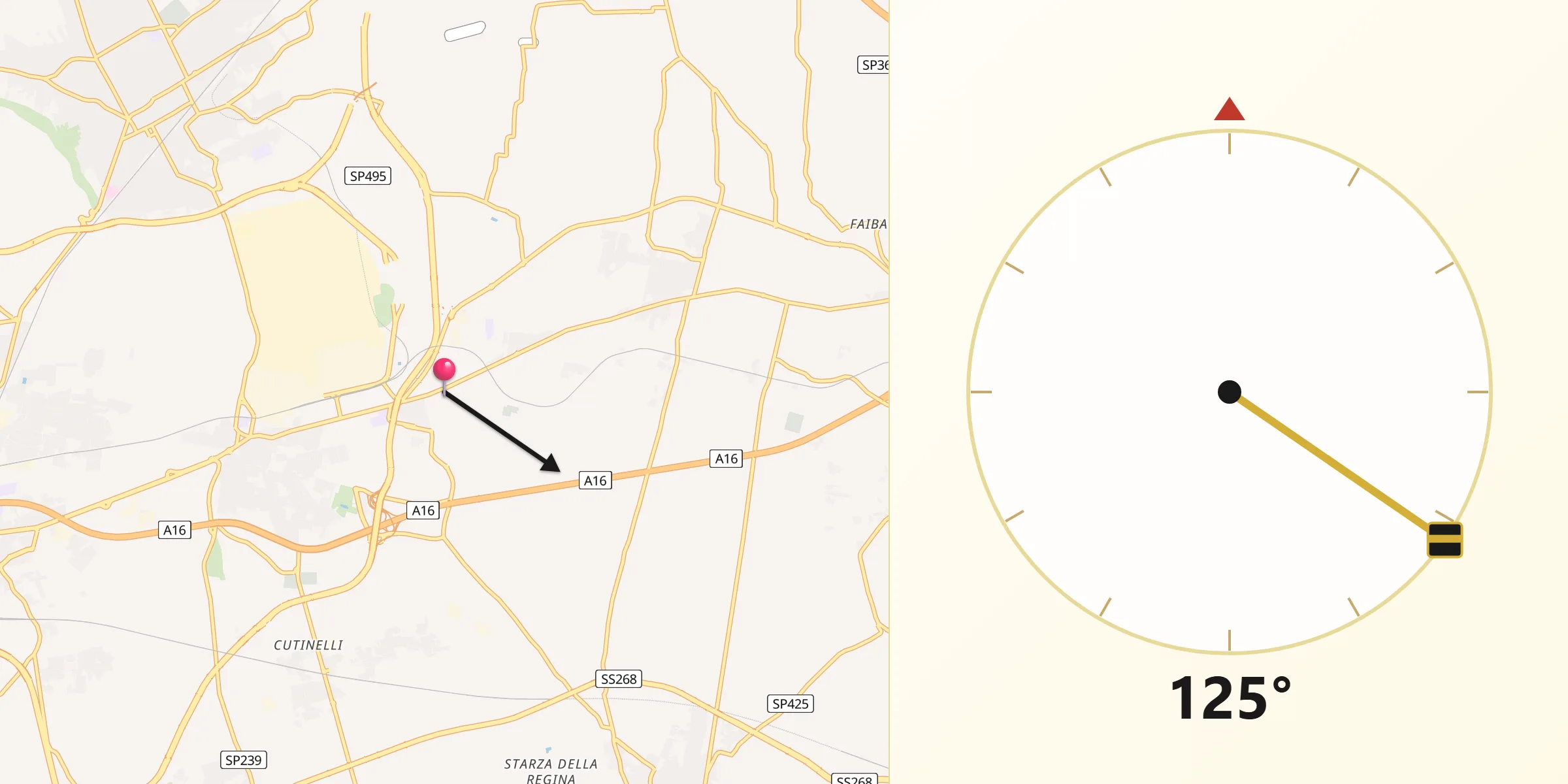 Direzione della Qibla da Castello di Cisterna