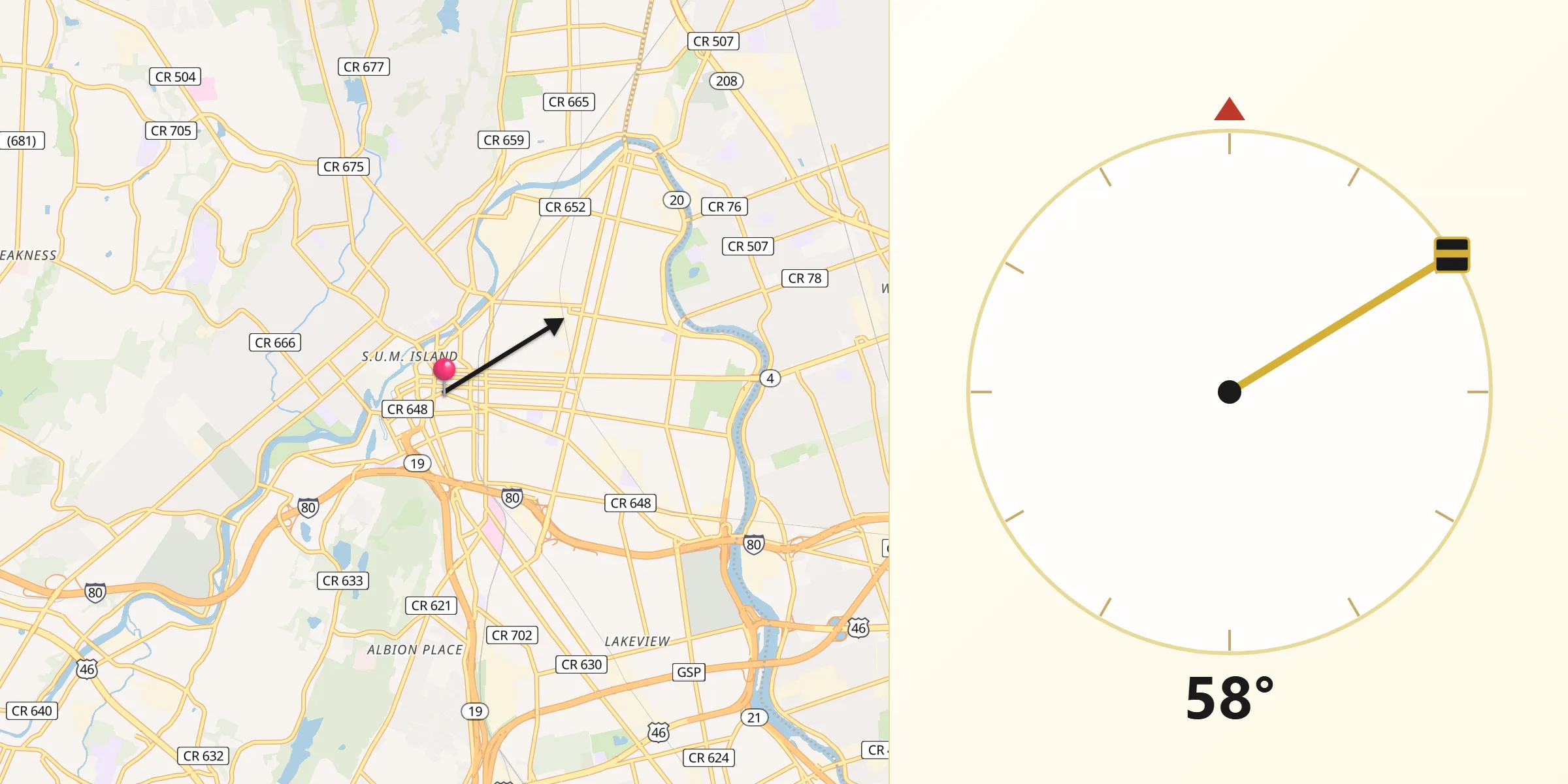 Qibla Direction from Paterson
