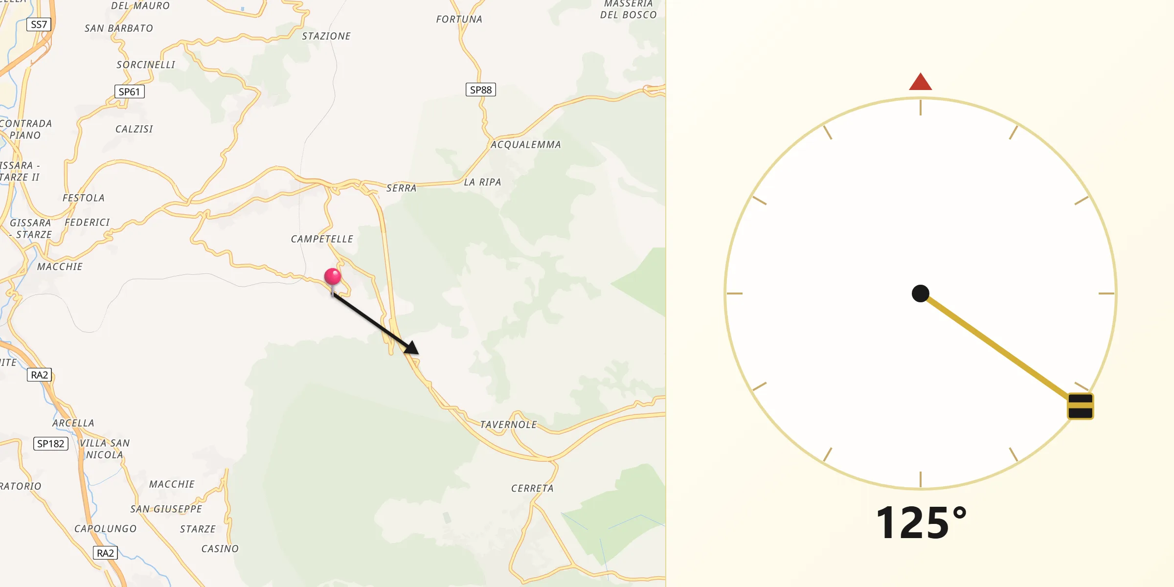 Direzione della Qibla da Sorbo Serpico