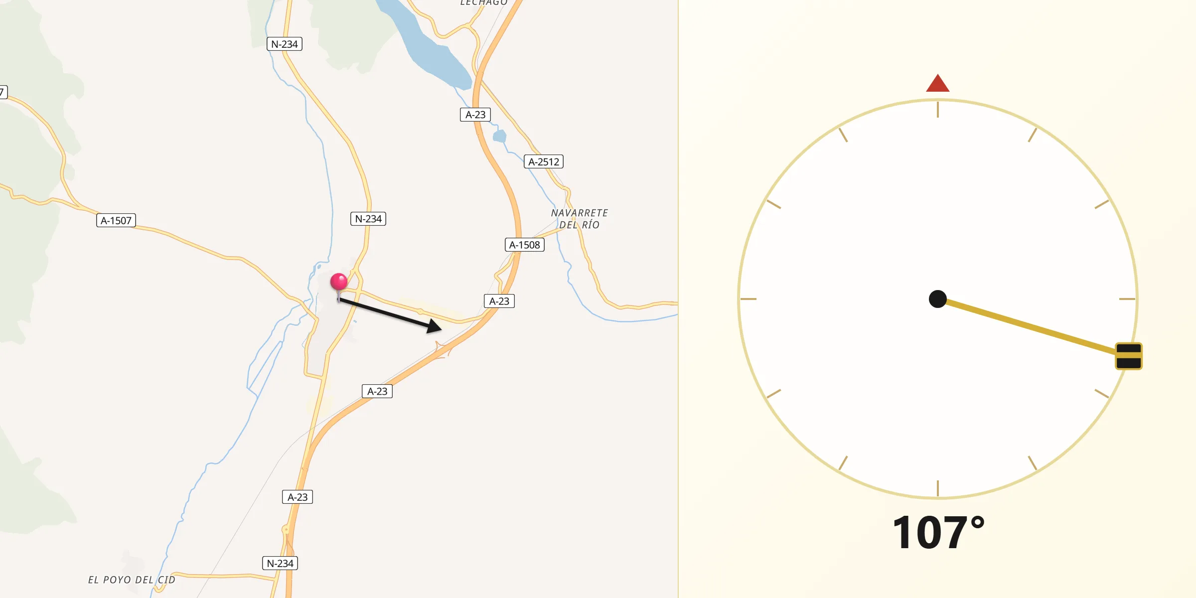 Dirección de la Qibla desde Calamocha