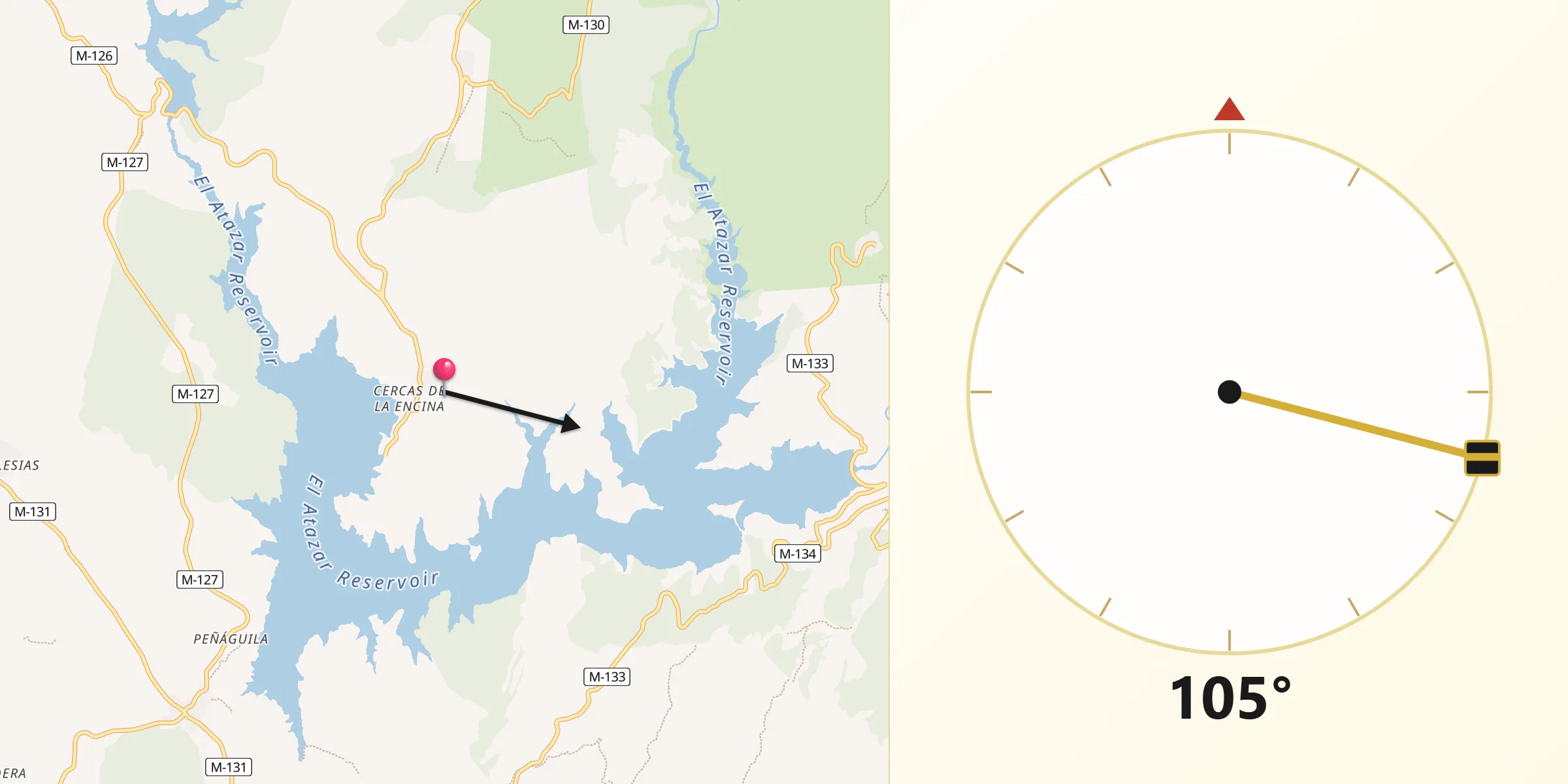 Dirección de la Qibla desde Cervera de Buitrago
