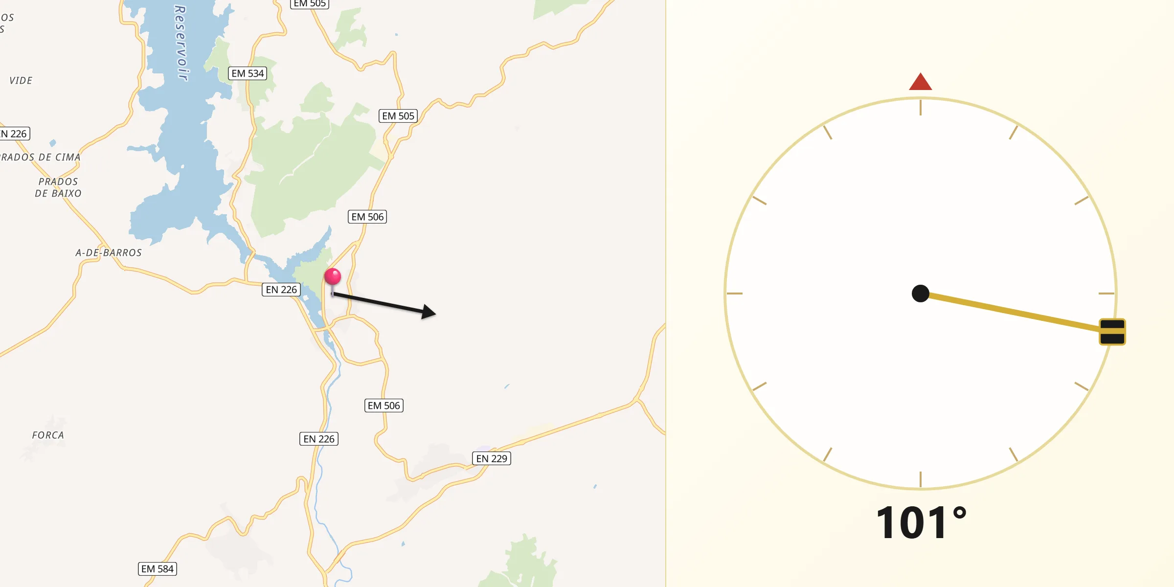 Direção da Qibla a partir de Sernancelhe