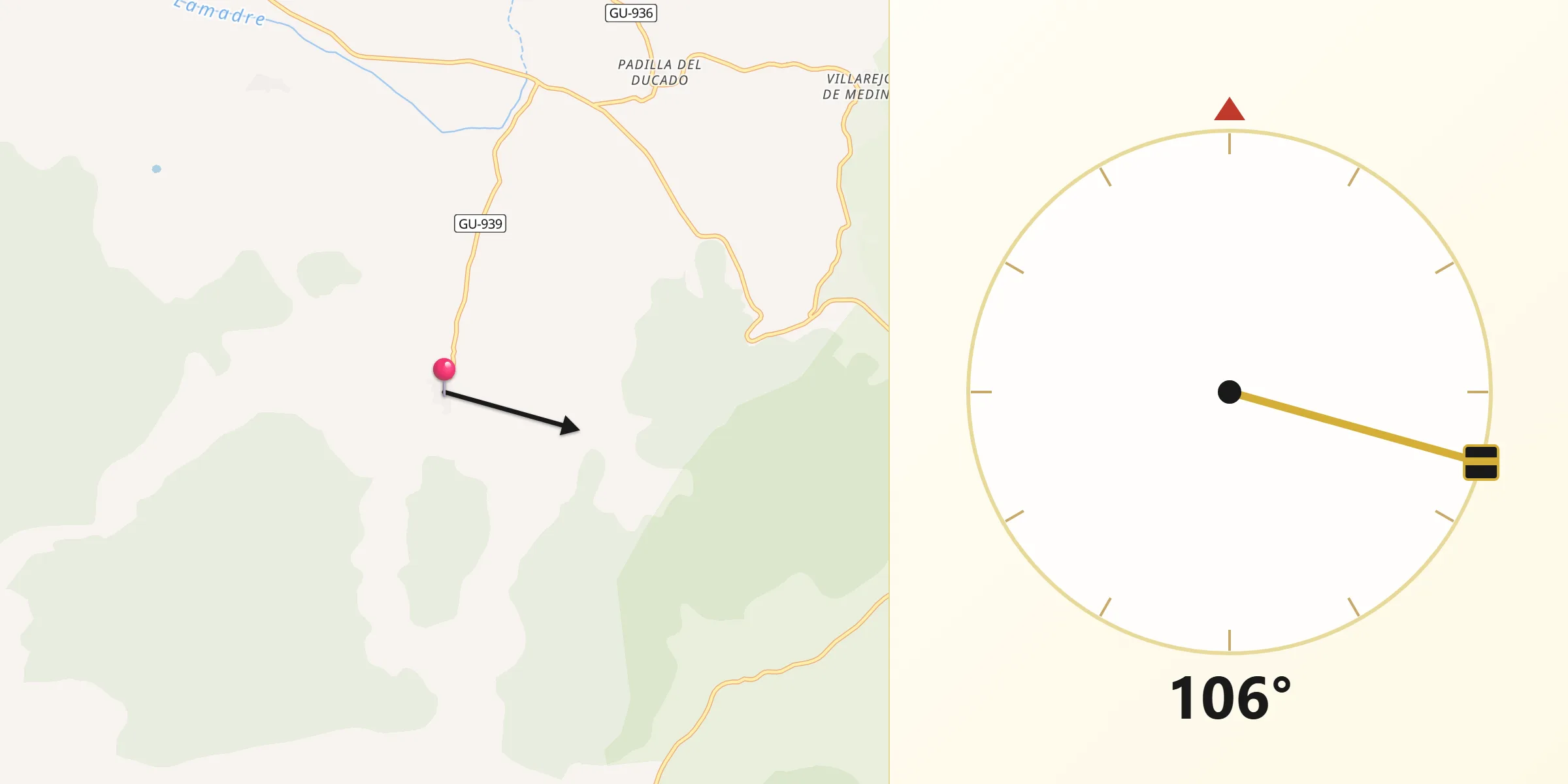 Dirección de la Qibla desde Sotodosos