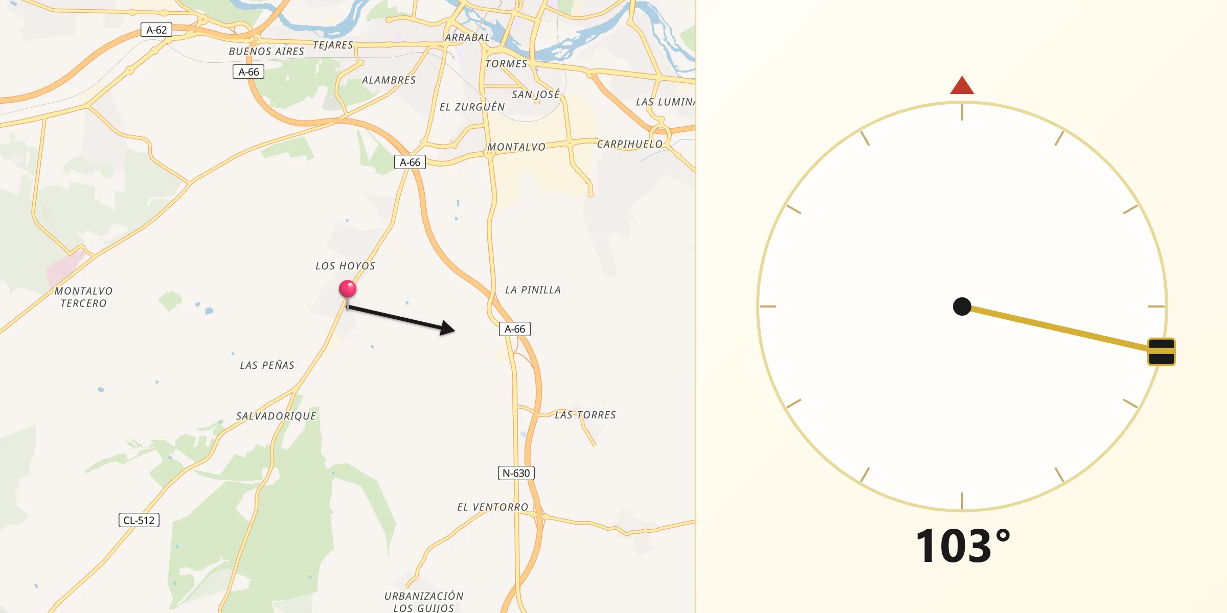 Dirección de la Qibla desde Aldeatejada