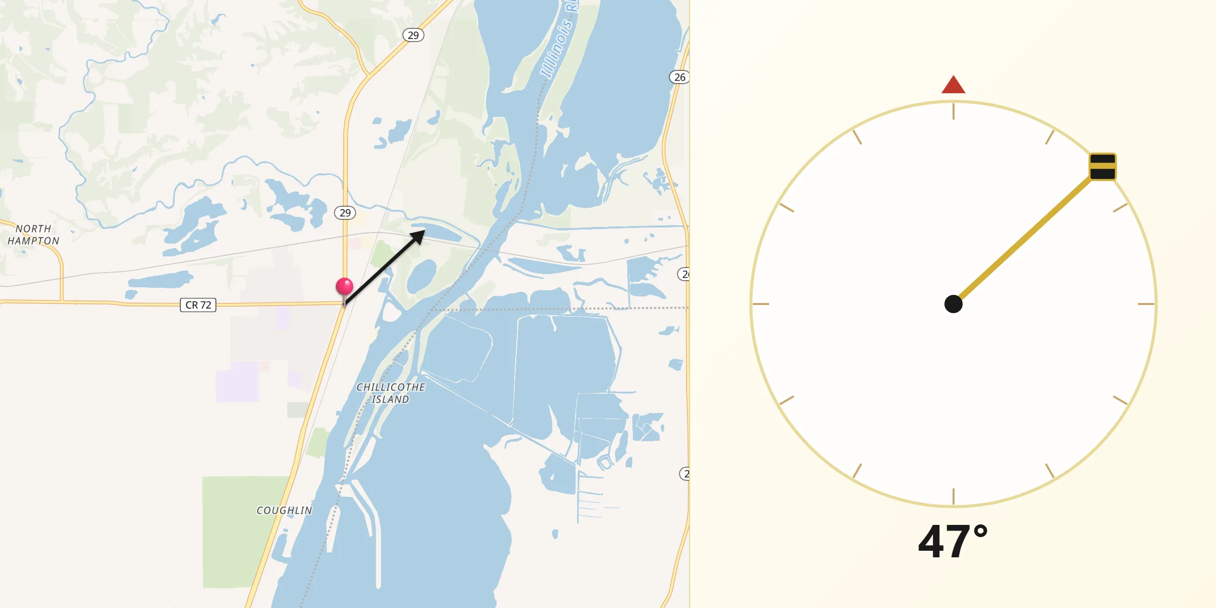 Qibla Direction from Chillicothe