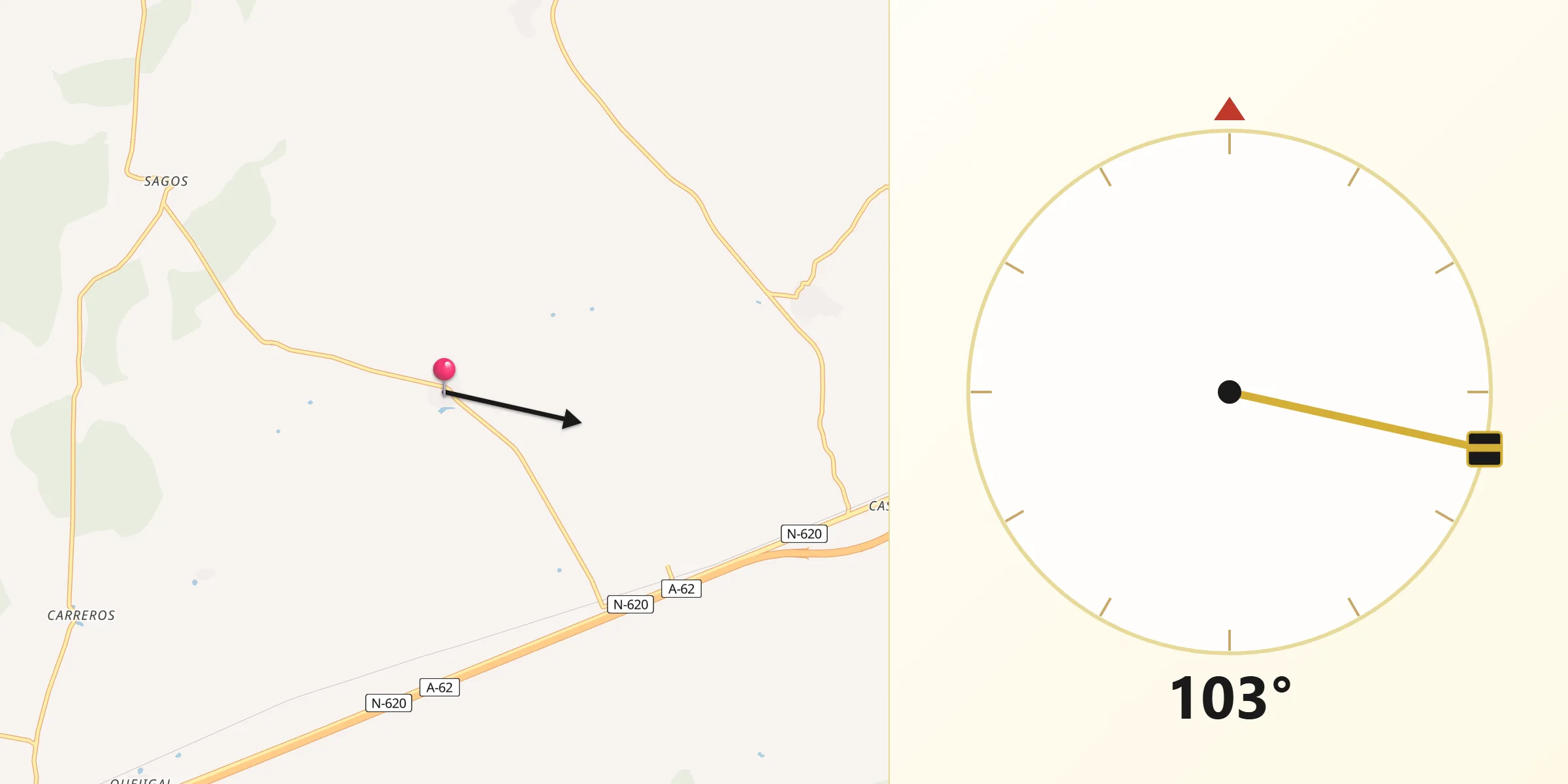 Dirección de la Qibla desde Canillas de Abajo