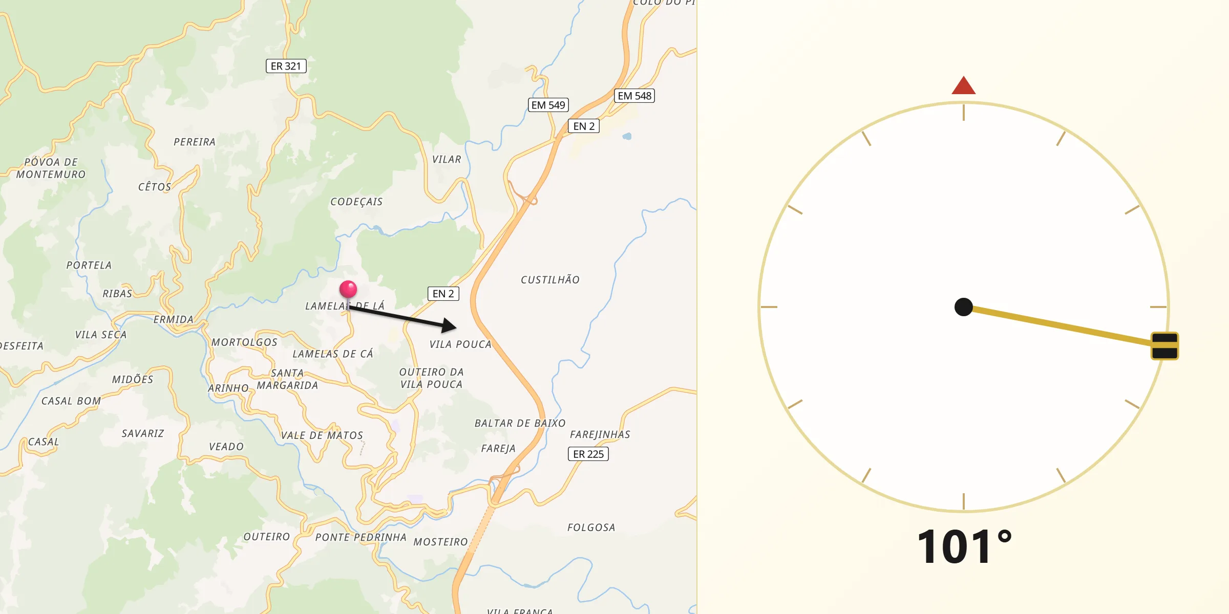 Direção da Qibla a partir de Castro Daire