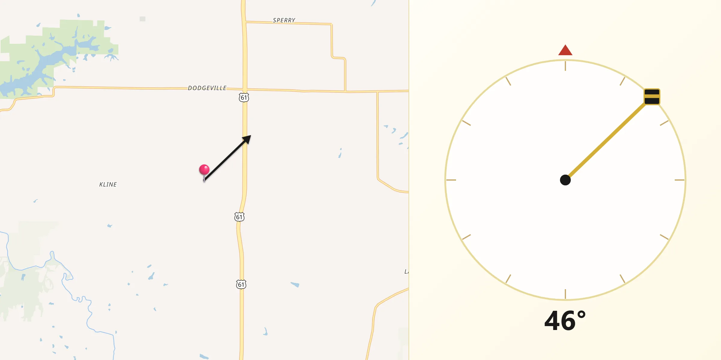 Qibla Direction from Des Moines County
