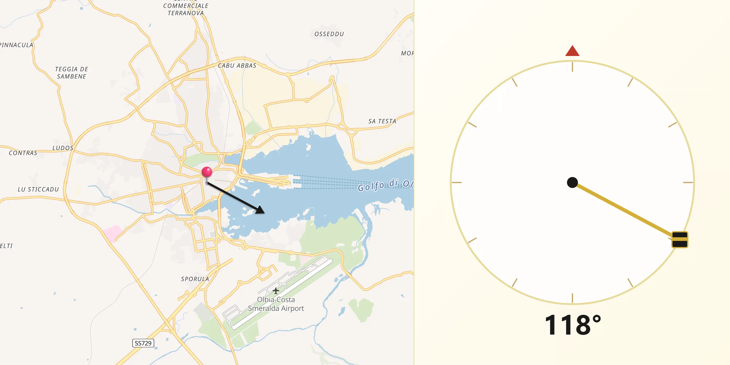 Direzione della Qibla da Olbia