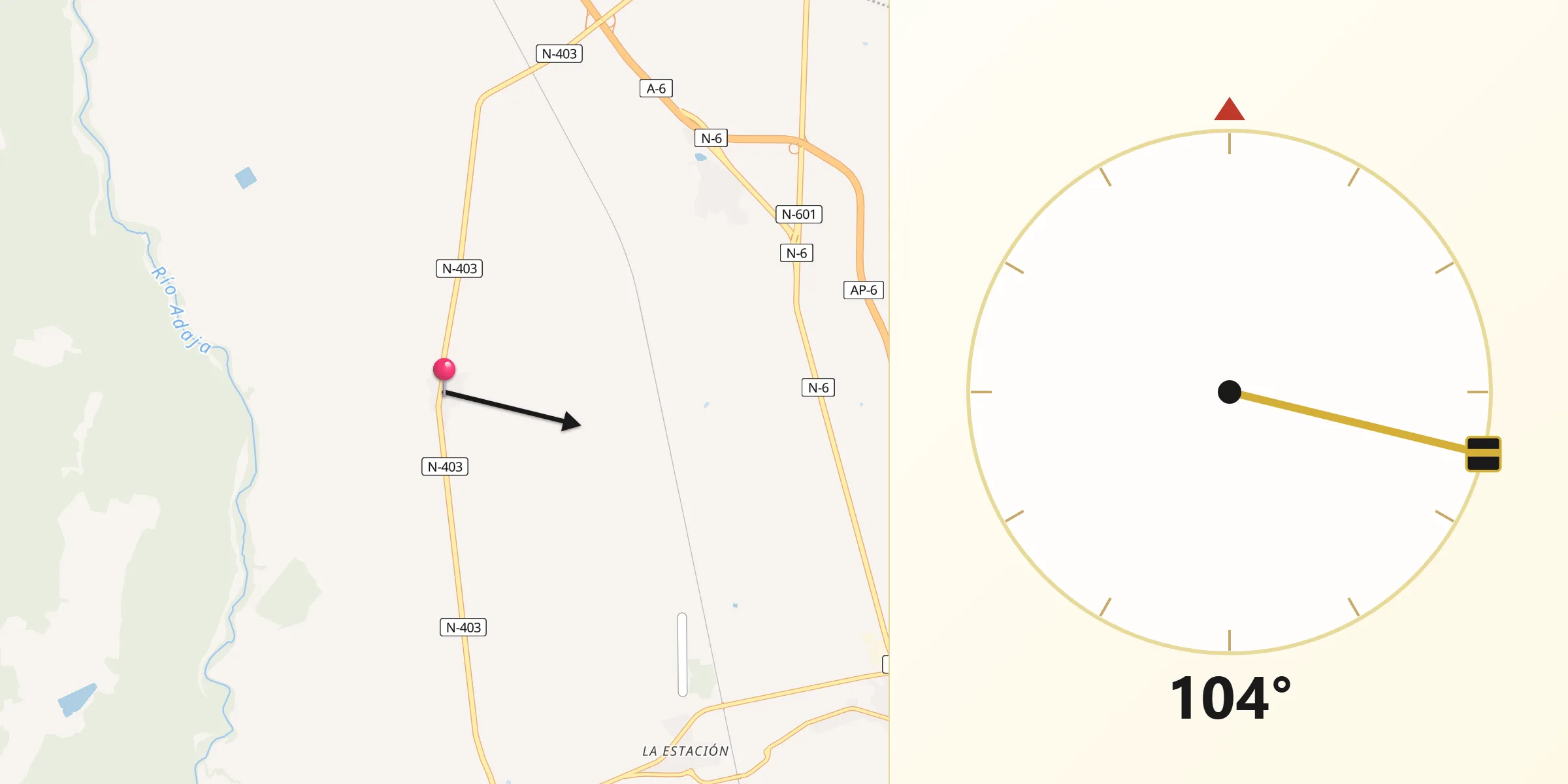 Dirección de la Qibla desde Pajares de Adaja