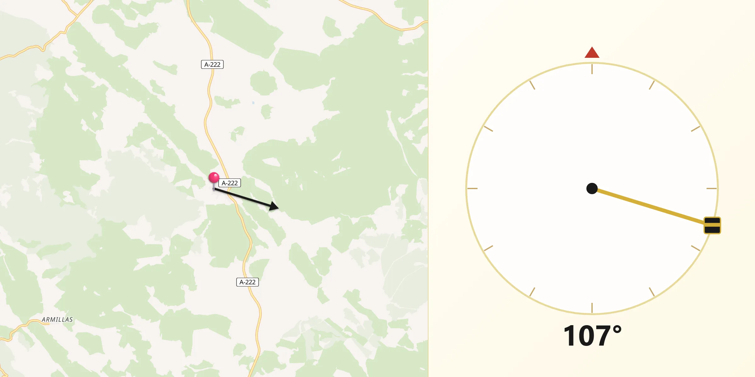 Dirección de la Qibla desde La Hoz de la Vieja