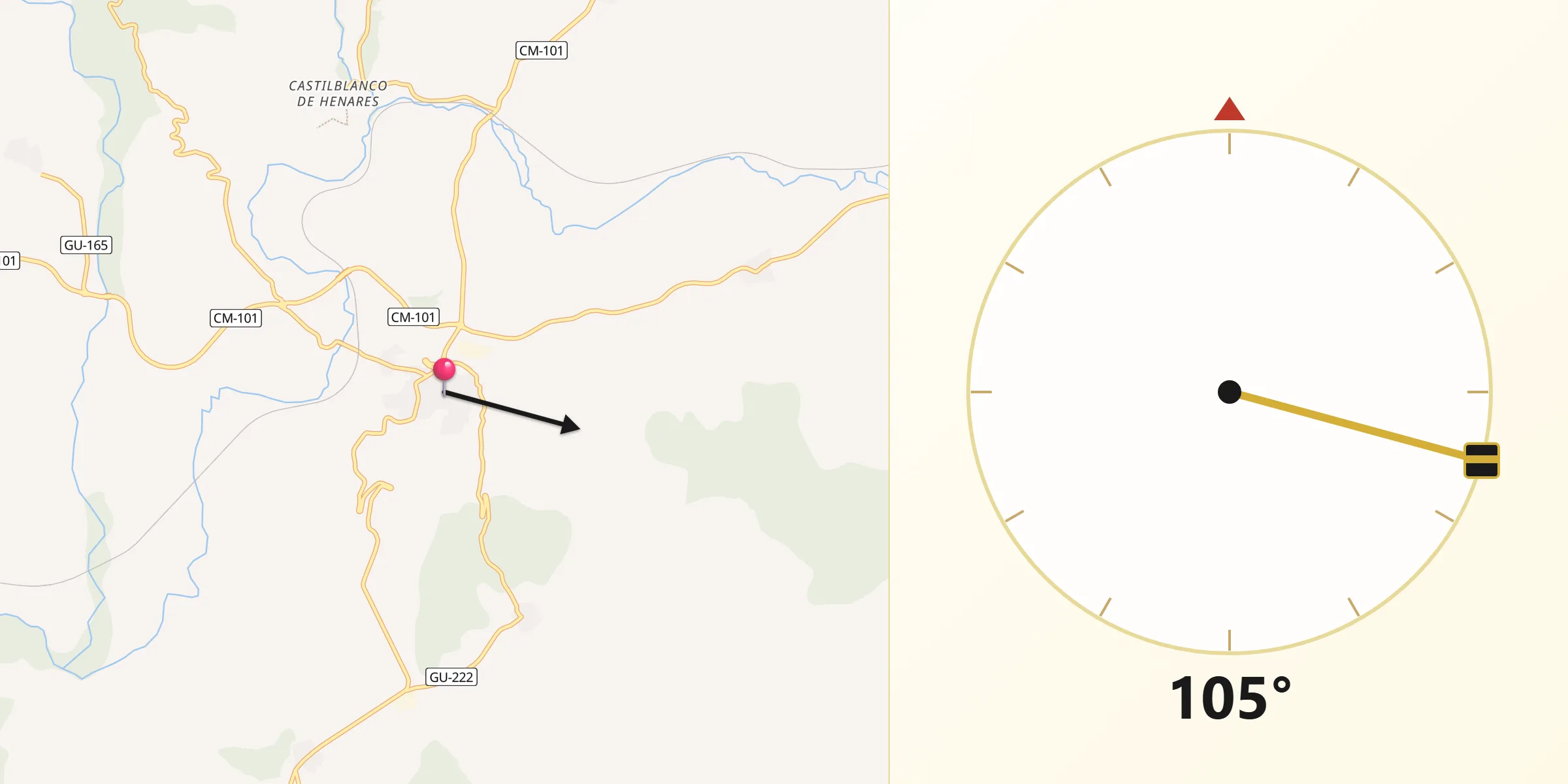 Dirección de la Qibla desde Jadraque