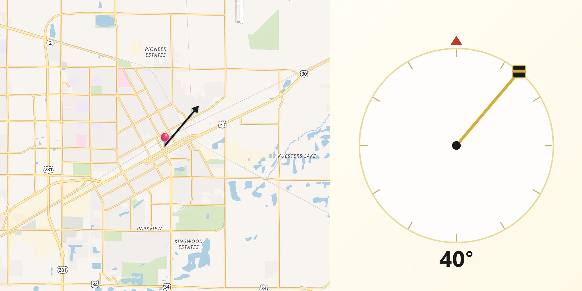 Qibla Direction from Grand Island