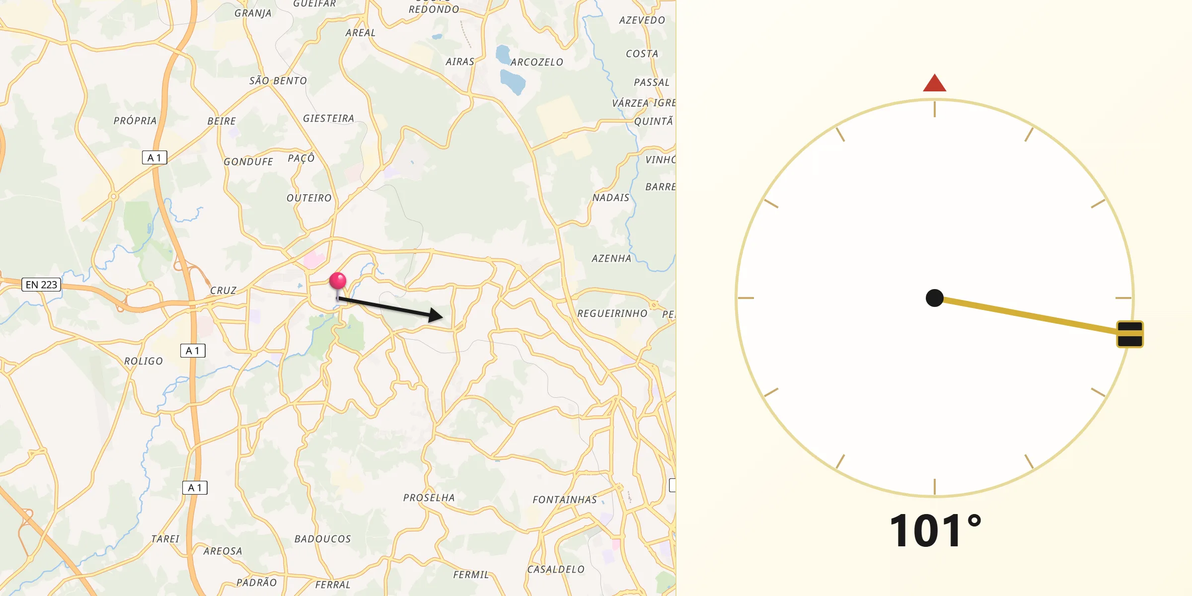 Direção da Qibla a partir de Feira