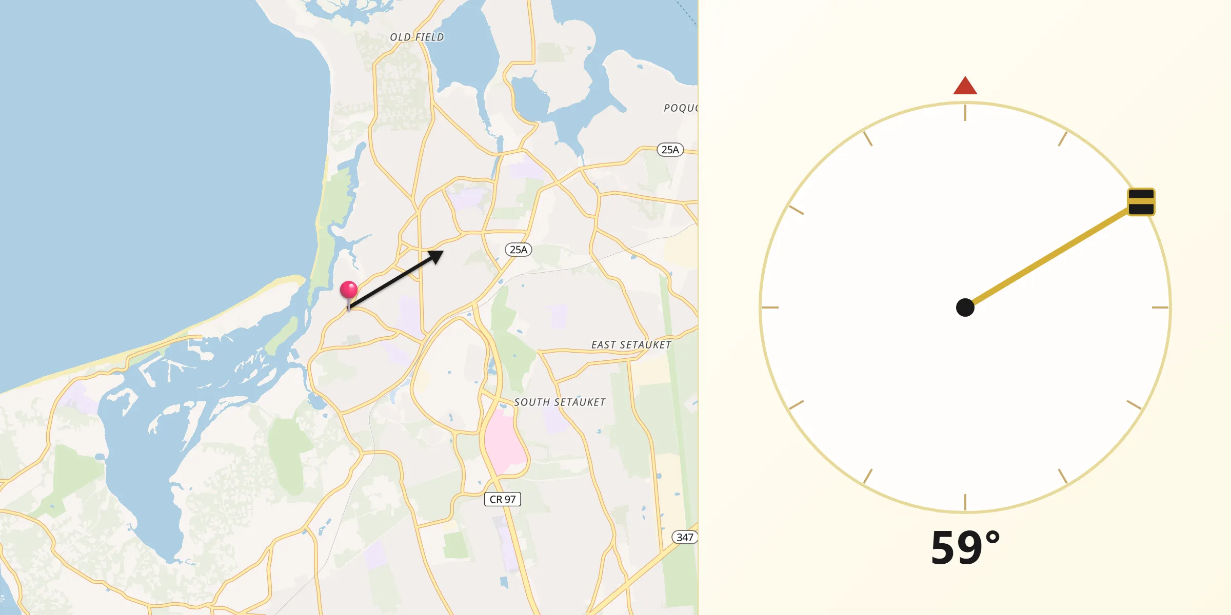 Qibla Direction from Stony Brook