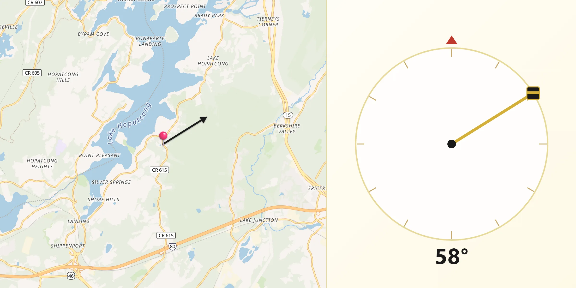Qibla Direction from Mount Arlington