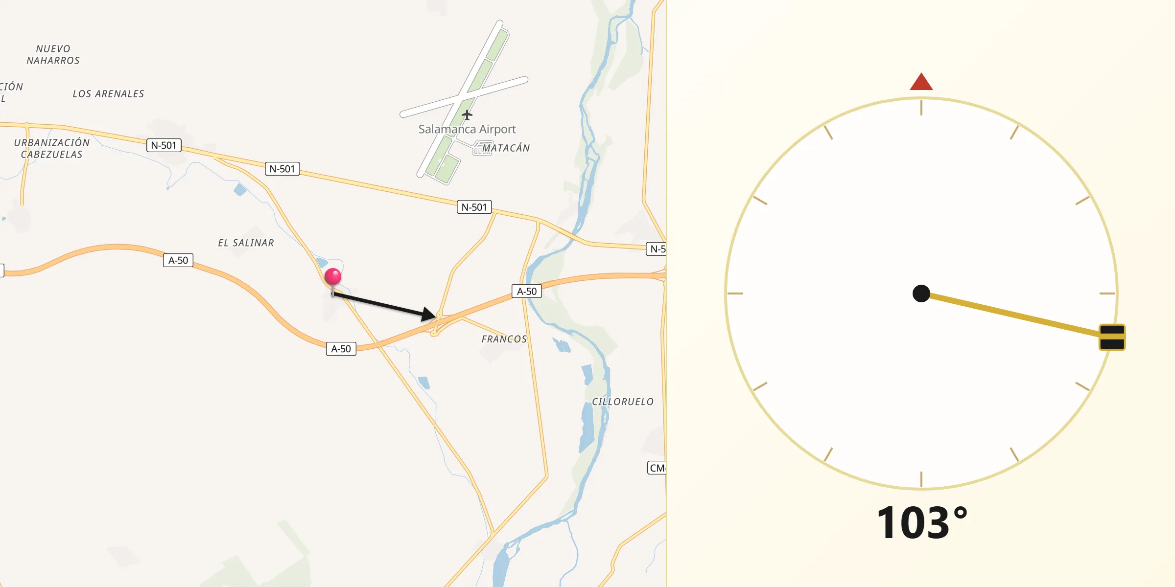 Dirección de la Qibla desde Machacón