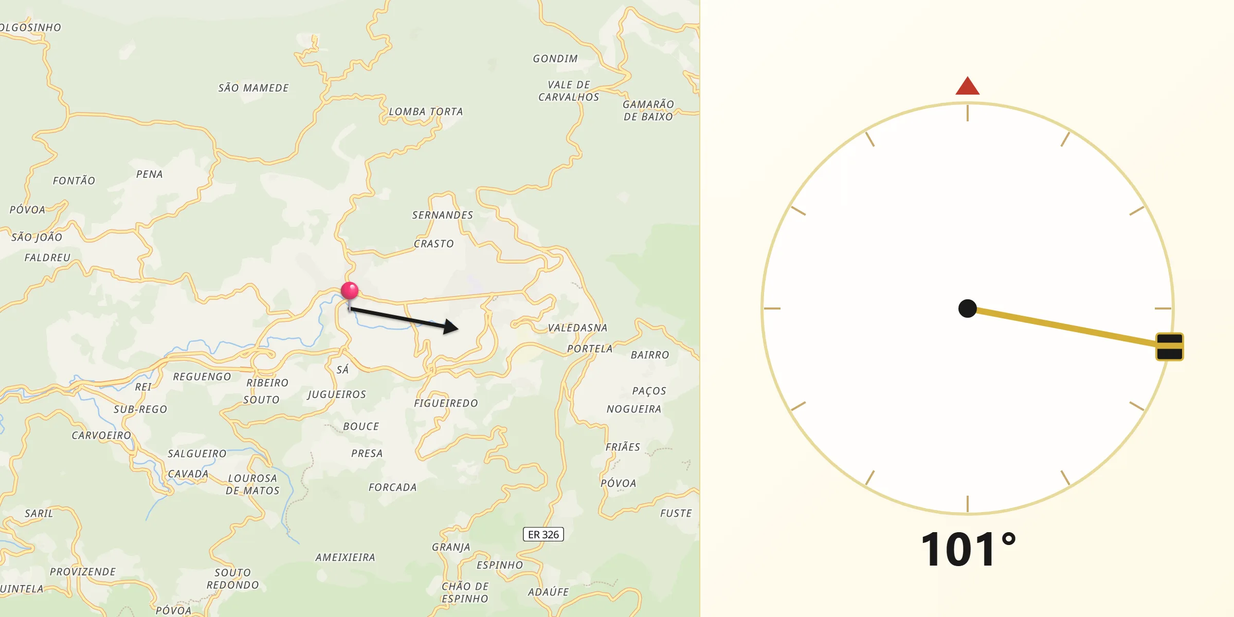 Direção da Qibla a partir de Arouca