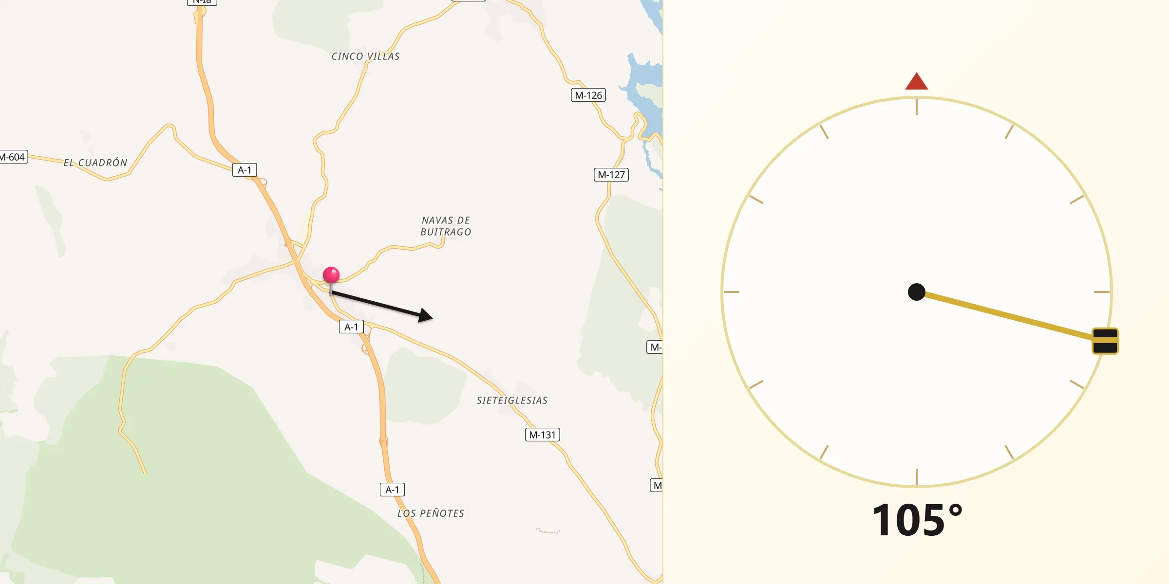 Dirección de la Qibla desde Lozoyuela-Navas-Sieteiglesias